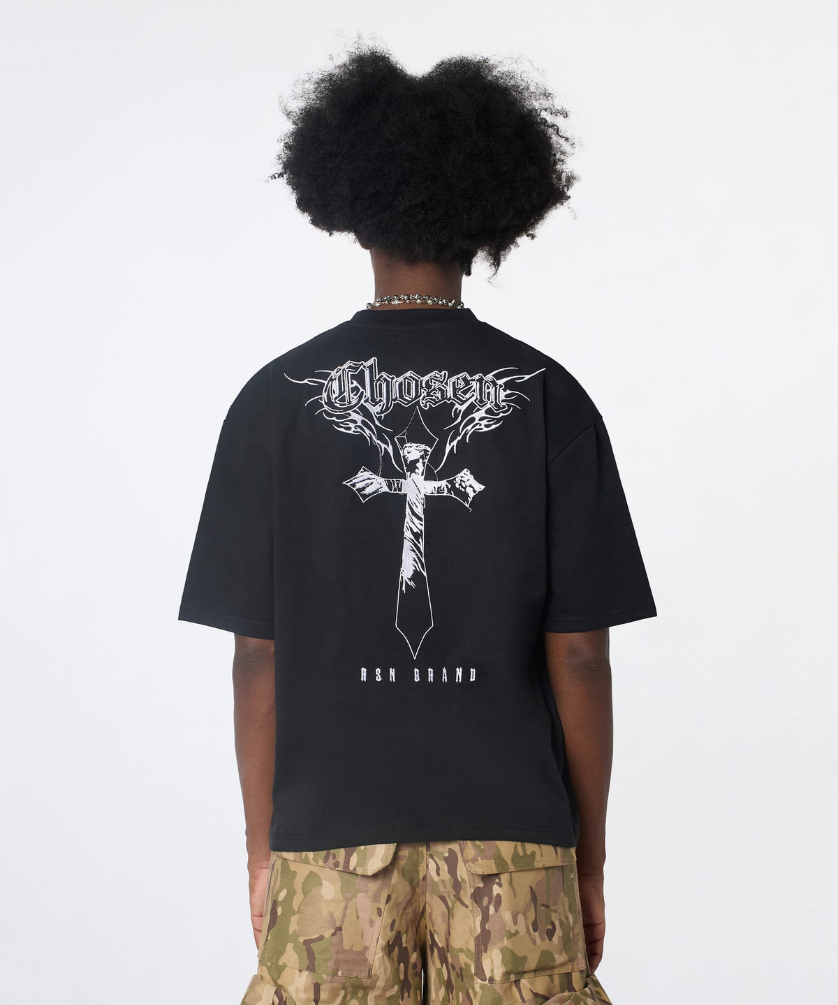 Chosen Embroidered Cross Short Sleeve Tee - Black